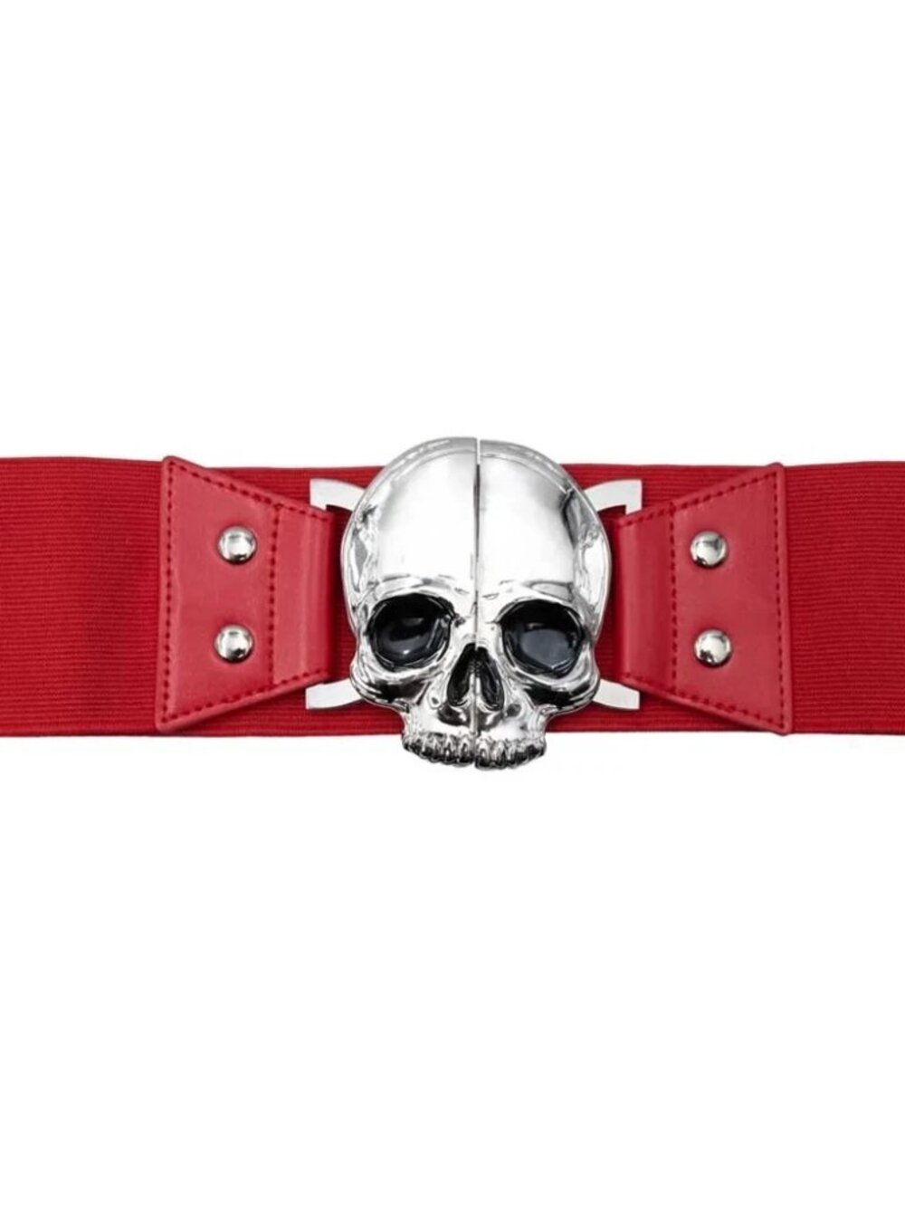 Kreepsville 666 Elastic Red Waist Belt Chrome Skull Split Buckle Gothic Punk NWT